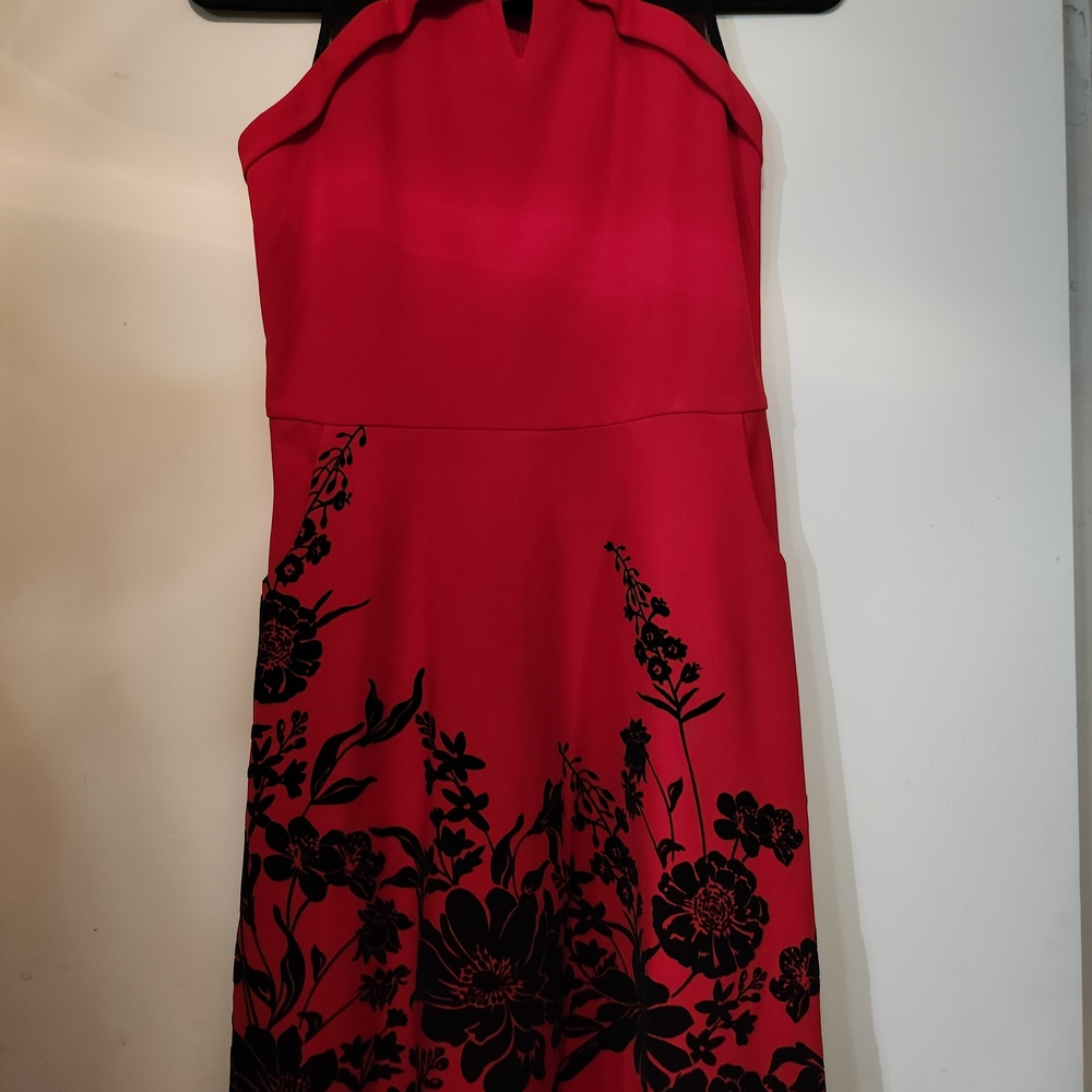 Elegant Red and Black Floral Dress